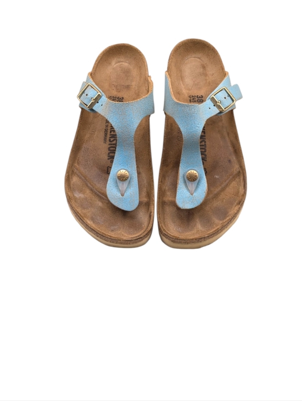 Birkenstock Gizeh Washed Metallic Blue Leather Sandals EU 38 US L7 M5 S4089 - Picture 7 of 12